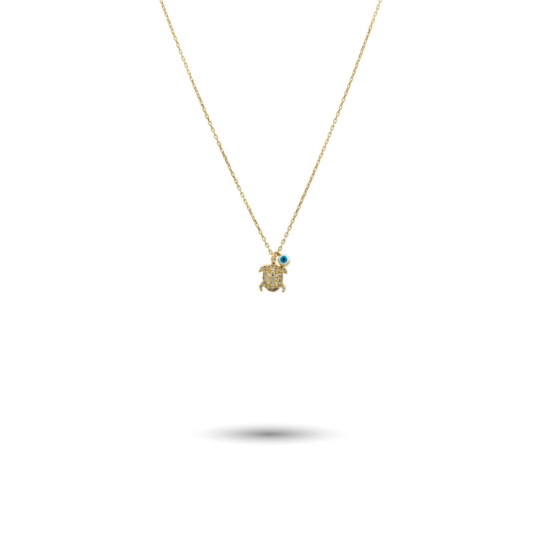 Gold-Plated Silver & CZ Sea Turtle Necklace