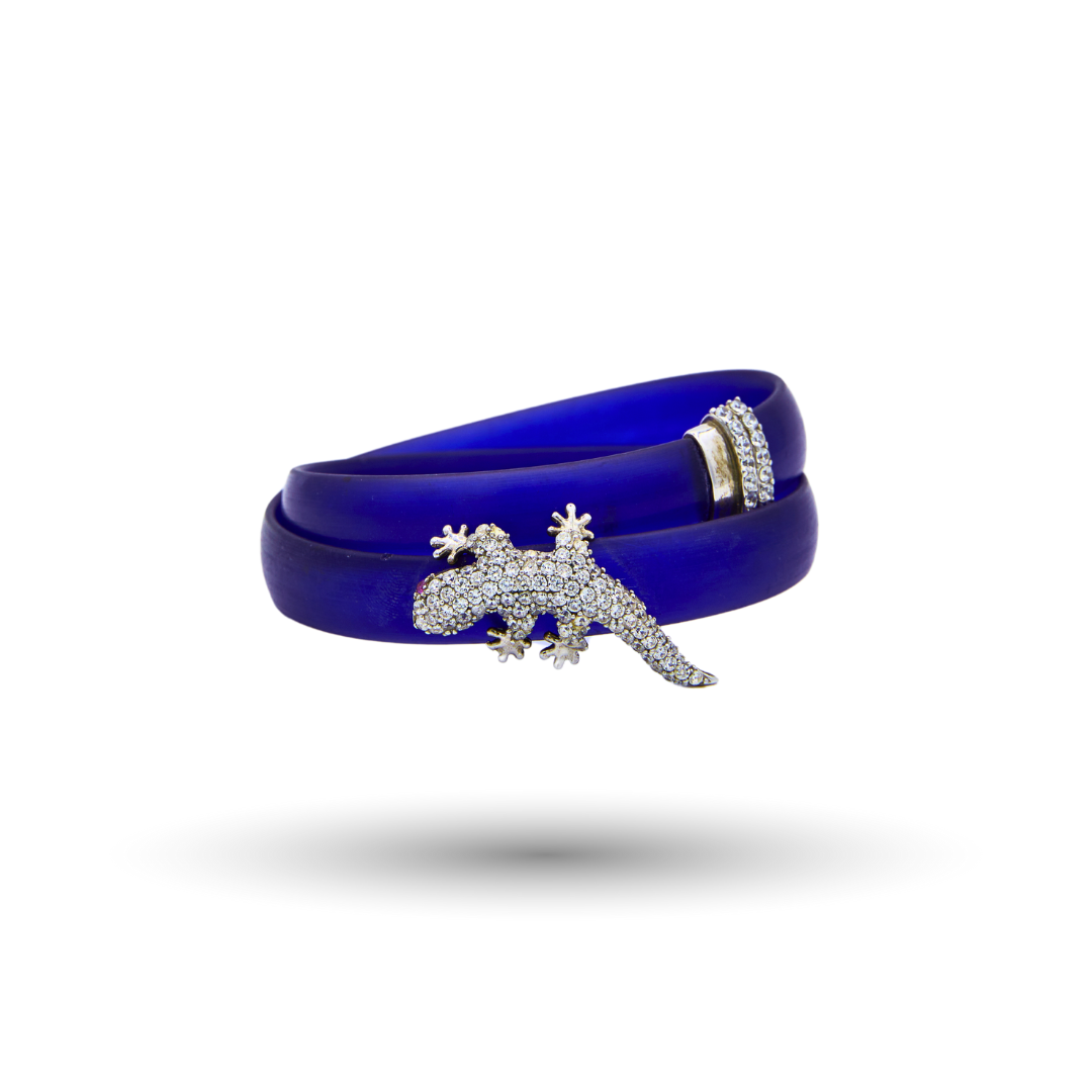 Blue Wraparound Bracelet with CZ Lizard