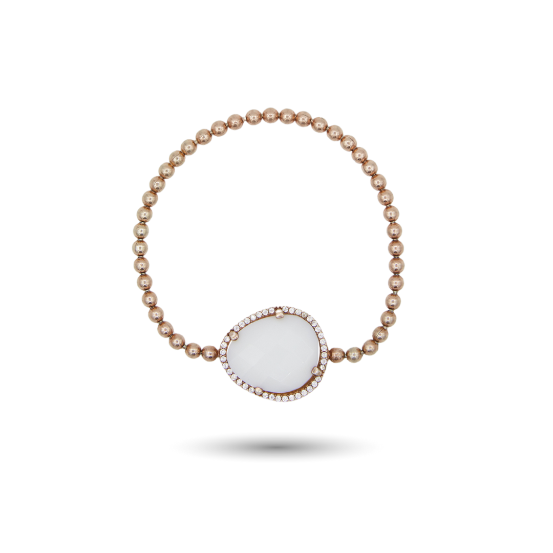 Stretchy Rose Gold-Plated Silver Bracelet with White Onyx