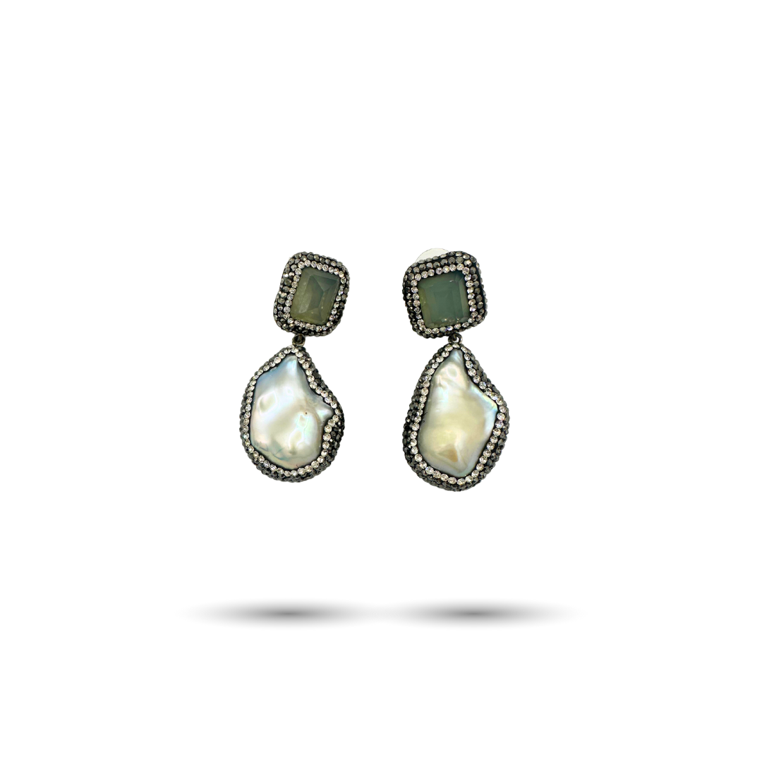 Chalcedony and Pearl Swarovski Earrings