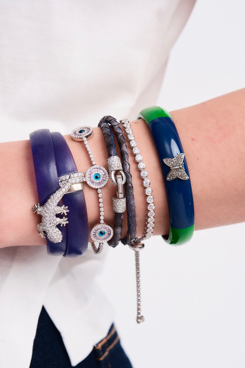 Blue Wraparound Bracelet with CZ Lizard