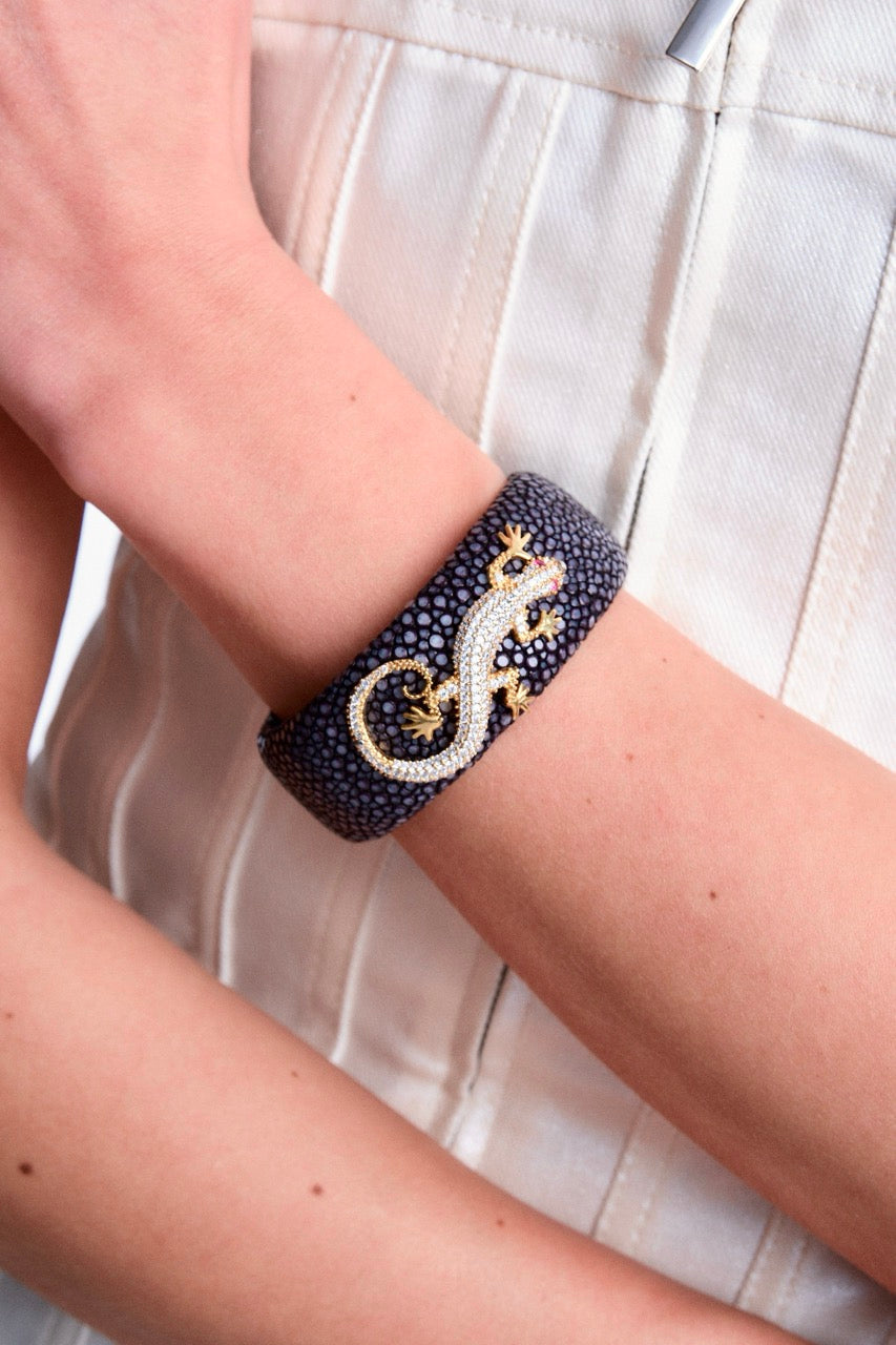 Purple Stingray Bracelet with Gold Lizard