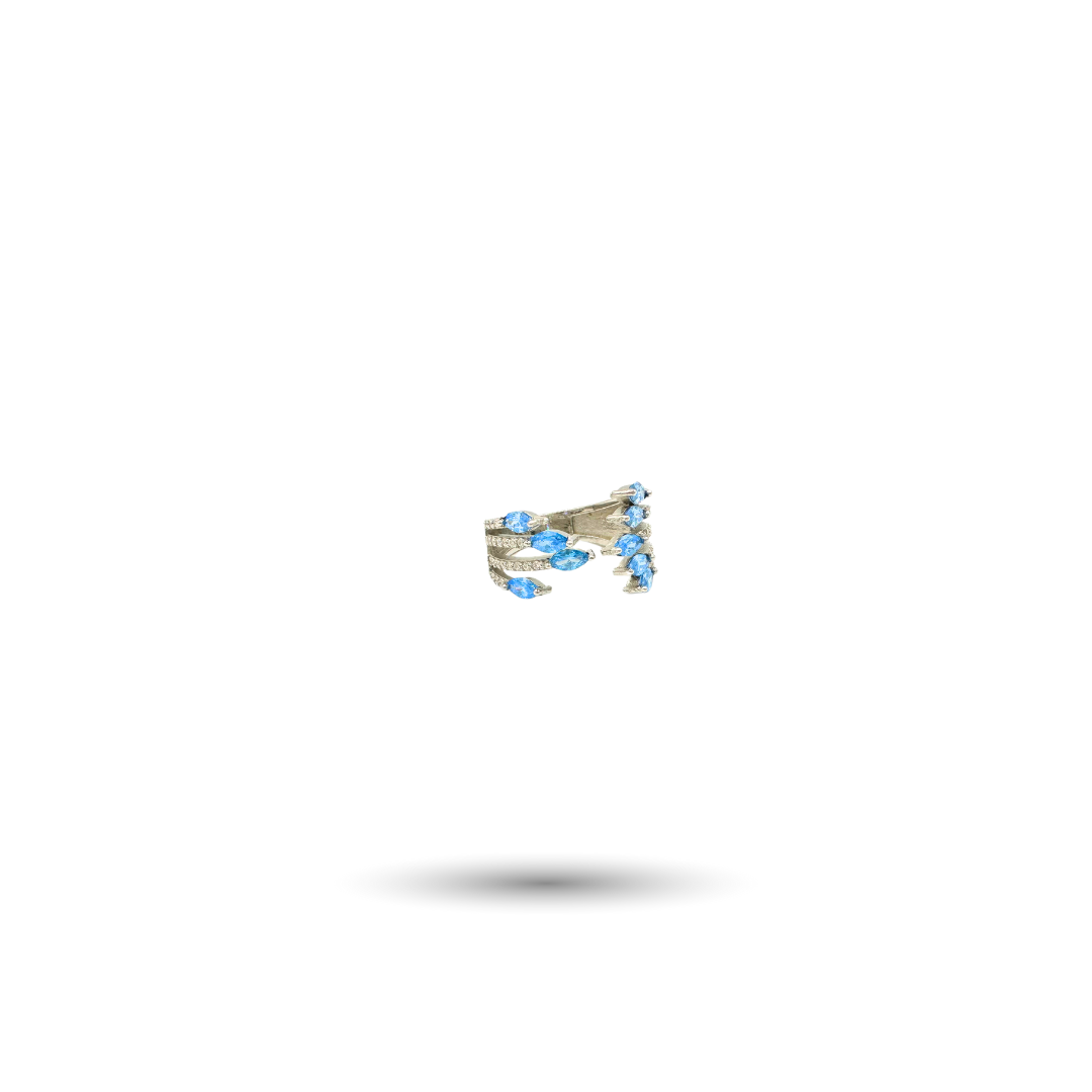 Silver With Blue CZ Open Ring