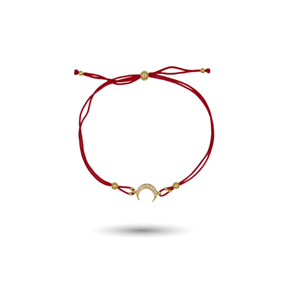 Gold-Plated Silver Crescent Adjustable Bracelet with CZ