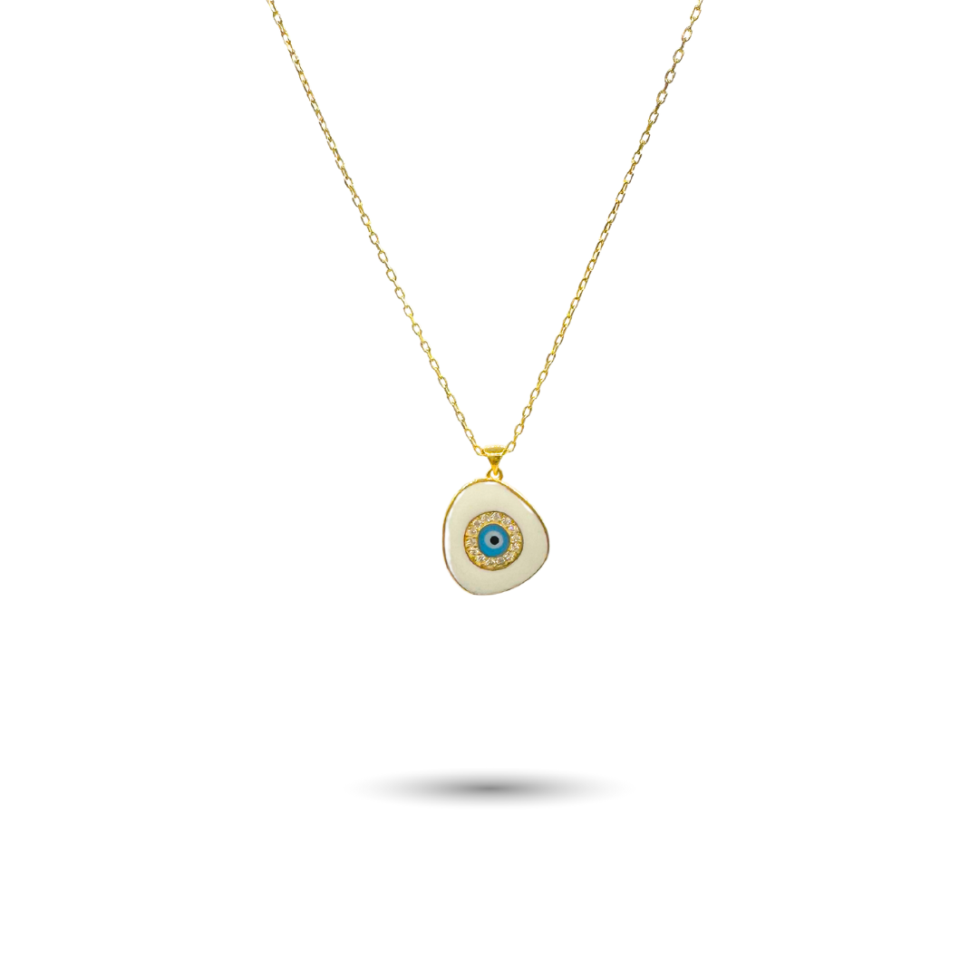 White & Blue Enamel Flat Evil Eye Necklace