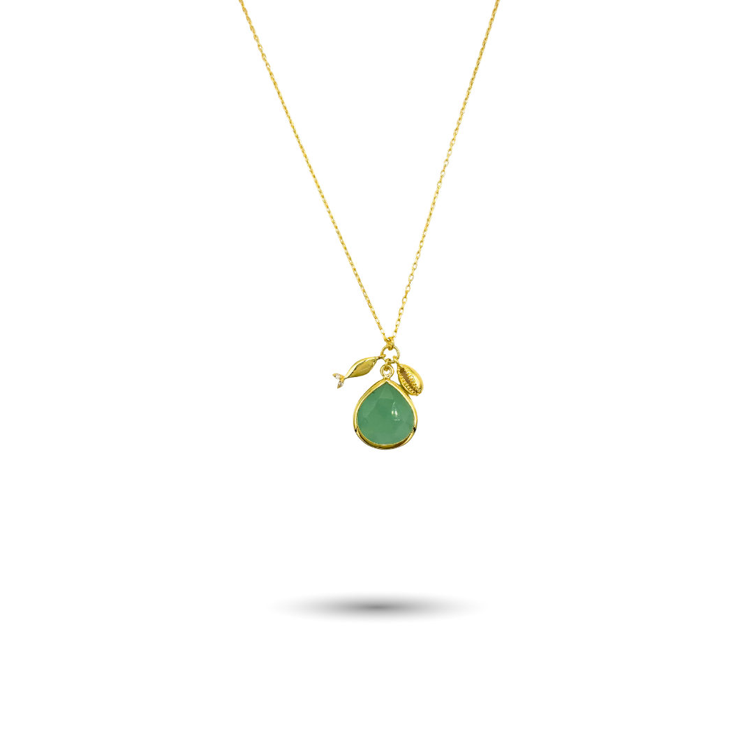 Gold-Plated Silver Chalcedony Pendant Necklace with Charms