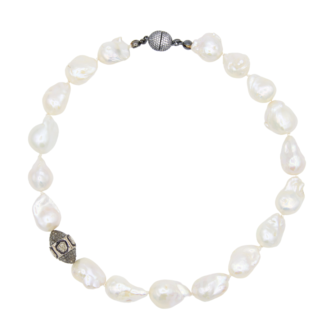 Baroque Pearl Necklace with Diamond Spacer