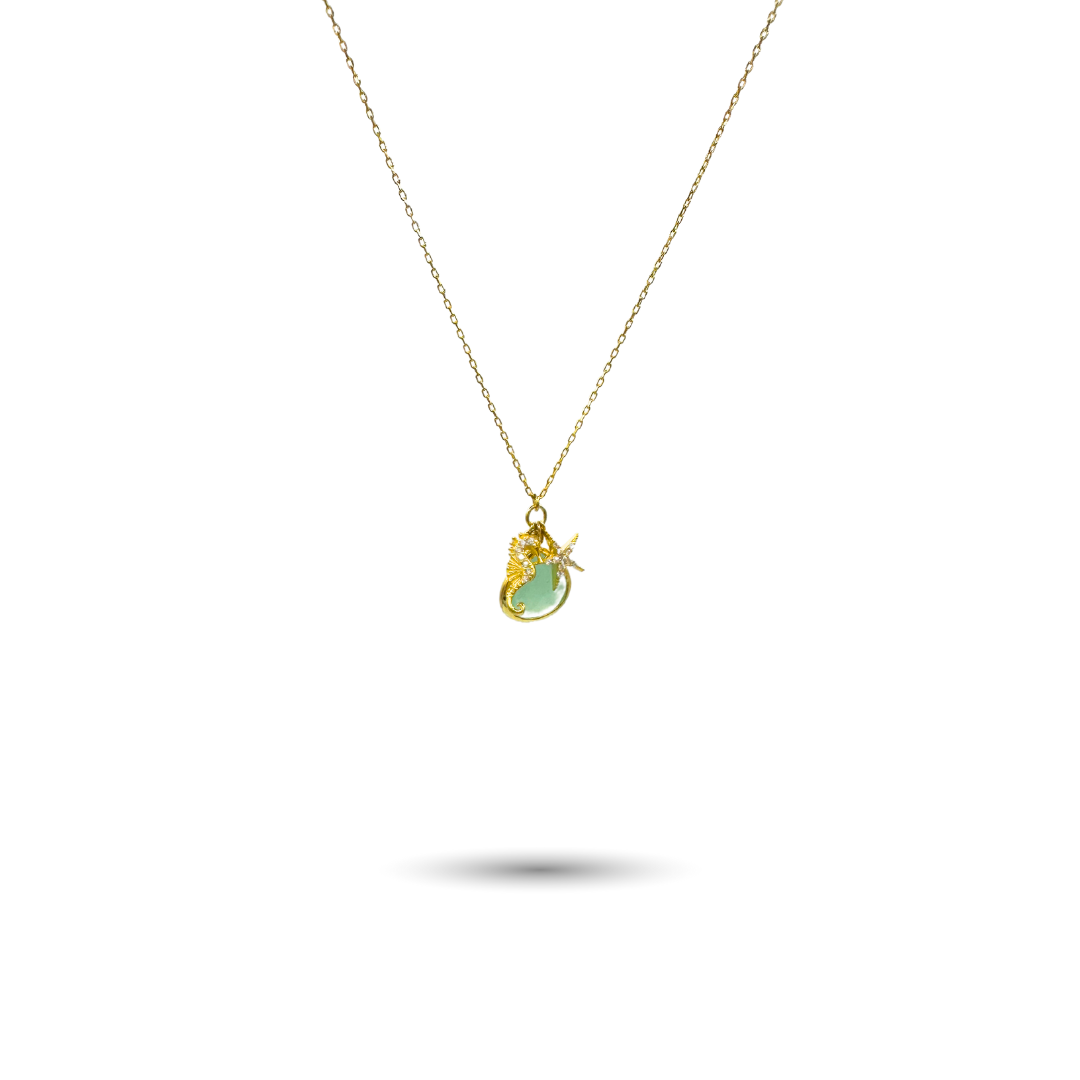Gold-Plated Silver Chalcedony Pendant Necklace with Charms