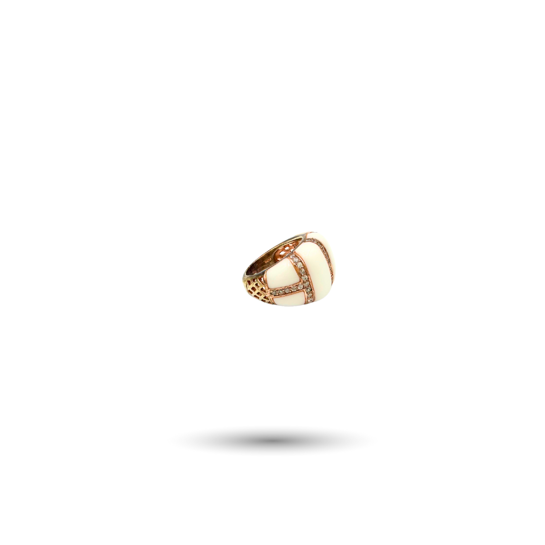 Rose Gold-Plated Silver Dome Ring with White Onyx & CZ