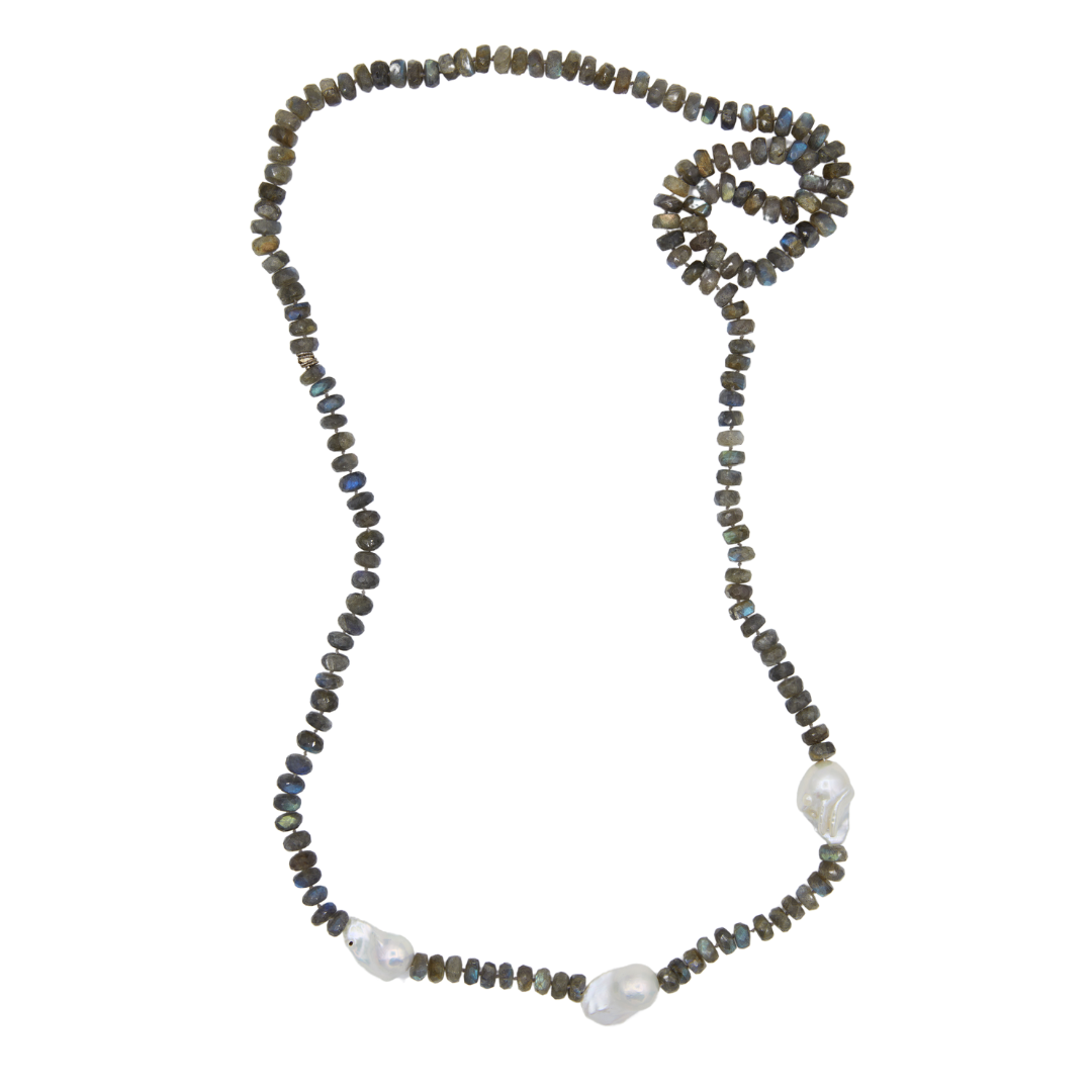 Long Labradorite Necklace with Baroque Pearls