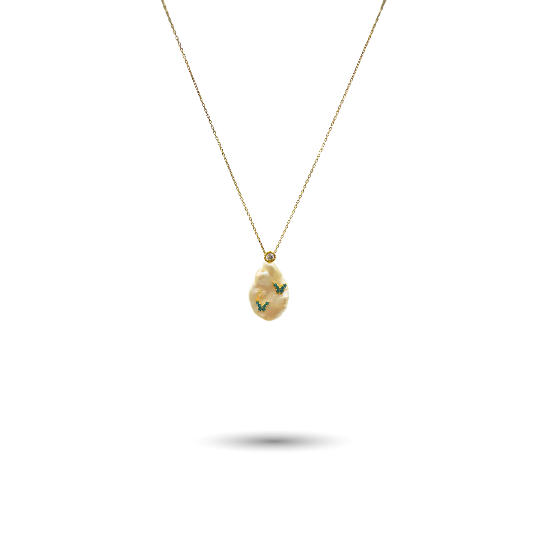 Blue Butterfly Pave Pearl Necklace