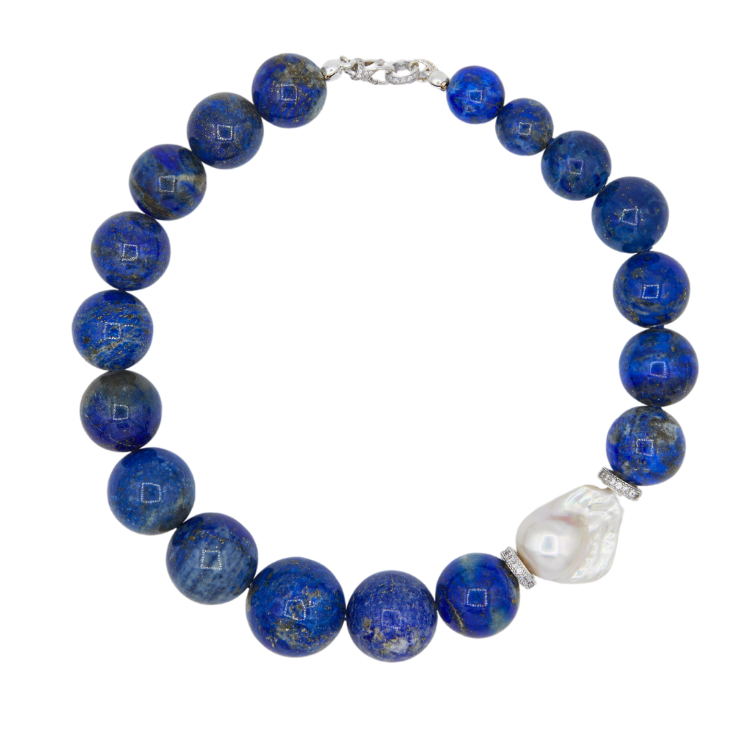Lapis Lazuli Necklace with Baroque Pearl