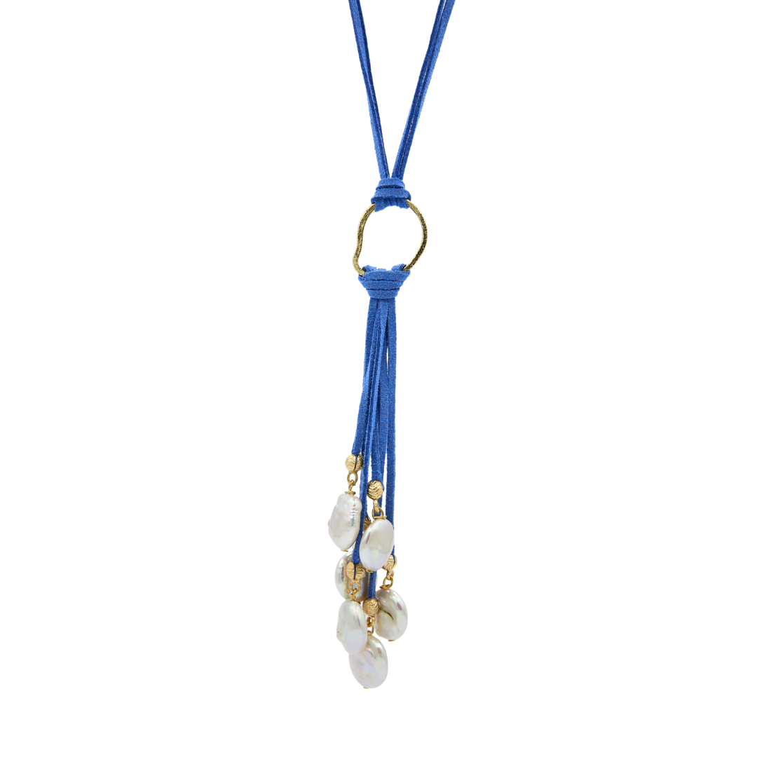 Periwinkle Suede Necklace with 6 Pearls