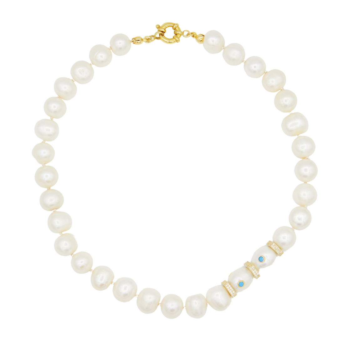 Pearl Necklace with Pave Turquoise