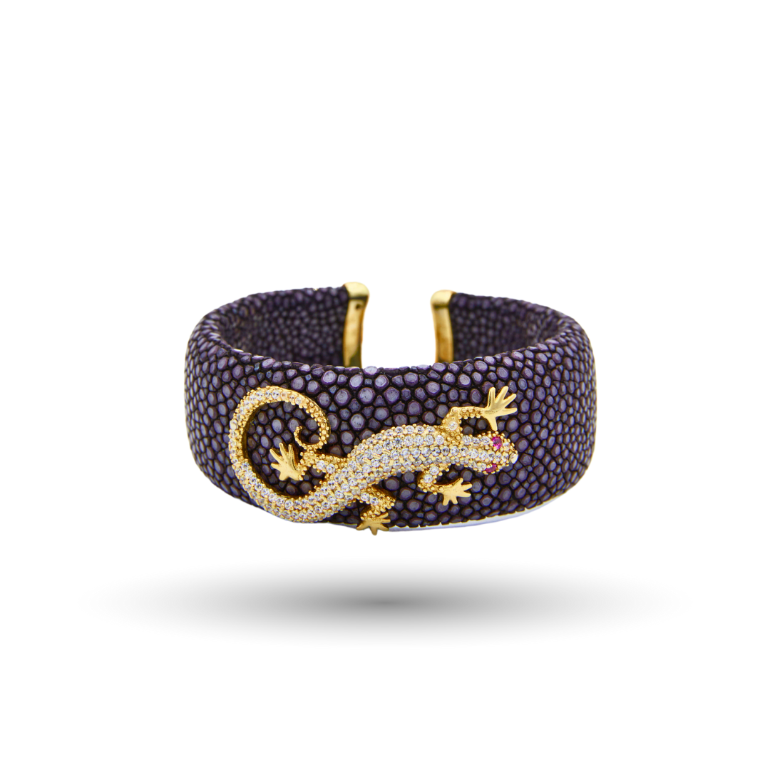 Purple Stingray Bracelet with Gold Lizard