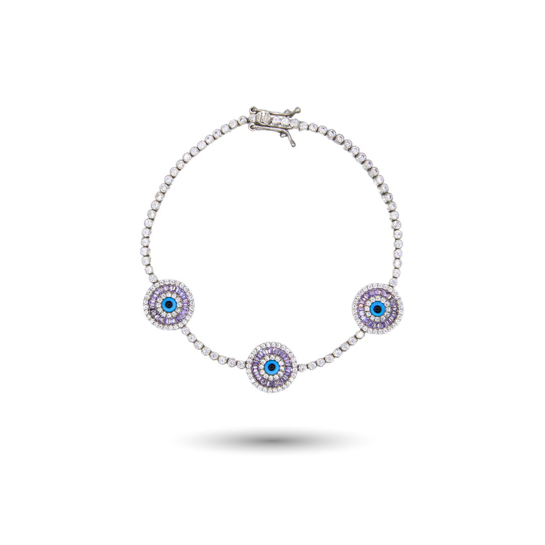 Silver Bracelet with 3 CZ Evil Eyes