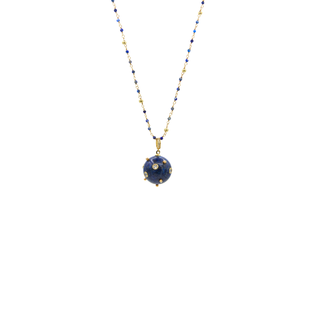 Lapis Necklace with CZ Pave Lapis Pendant