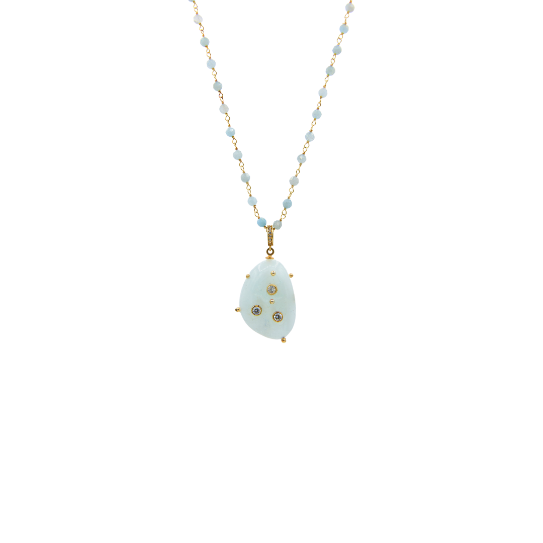 Aquamarine Necklace with CZ Pave Aquamarine Pendant