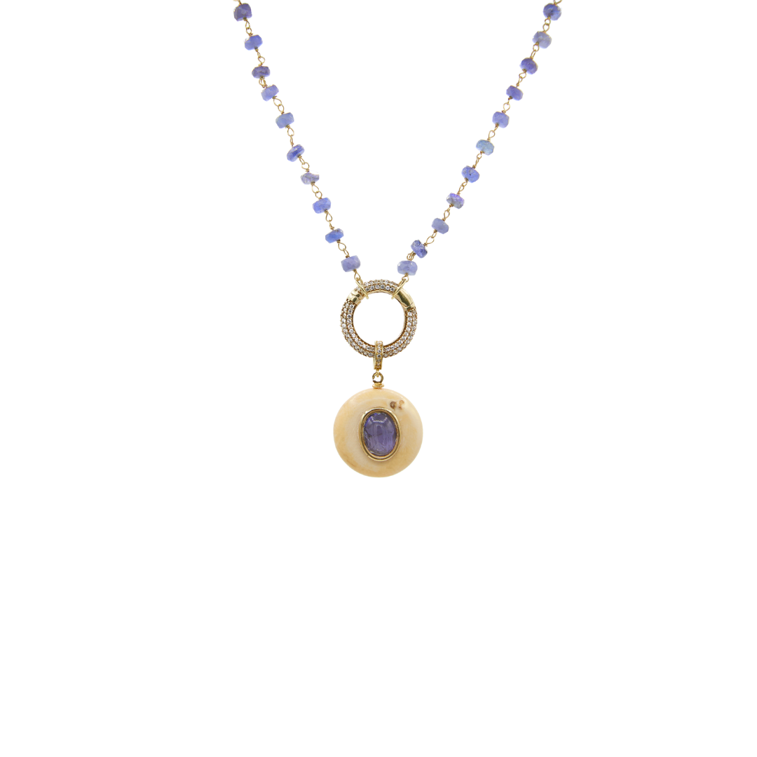 Sapphire Necklace with Iolite Pave Ivory Pendant