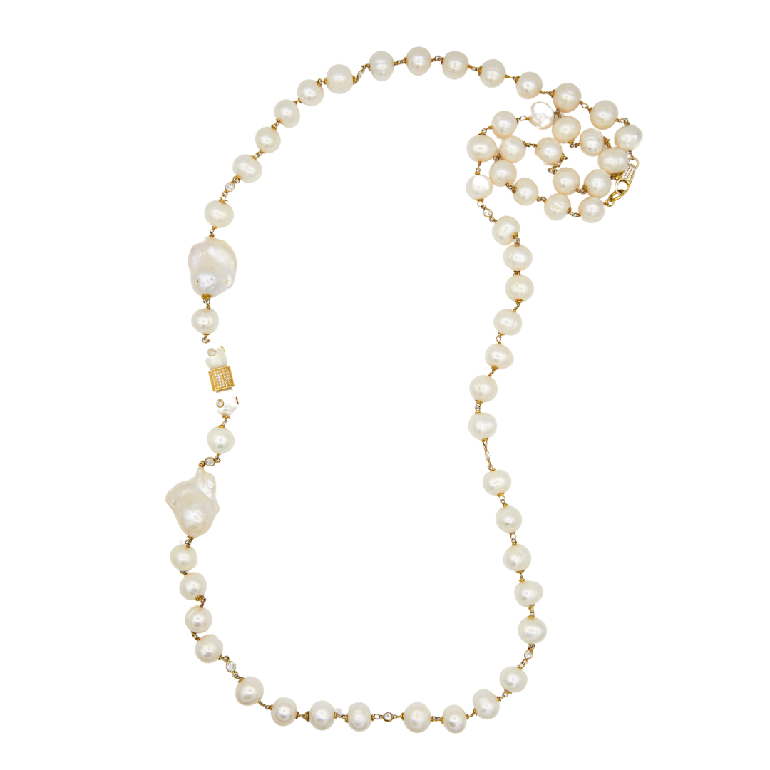 Long Pearl Necklace with Baroque Pearls