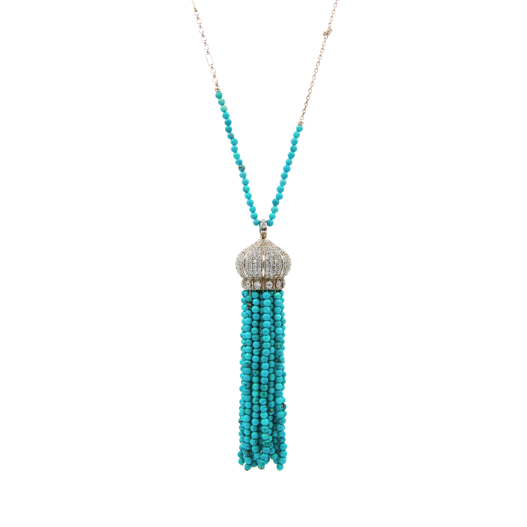 Turquoise Crown Tassel Necklace