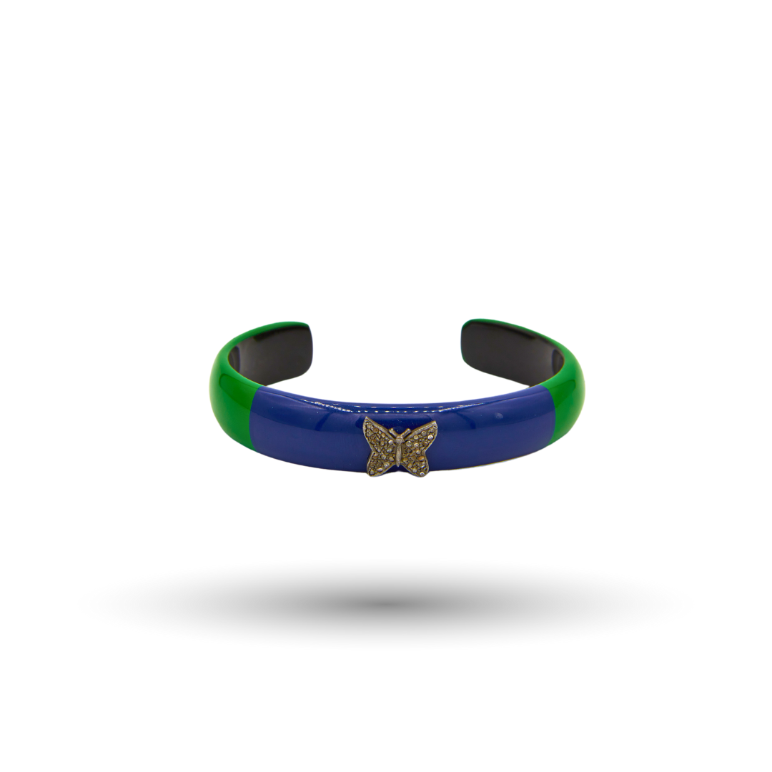 Double Color Open Bangle with Diamond Butterfly