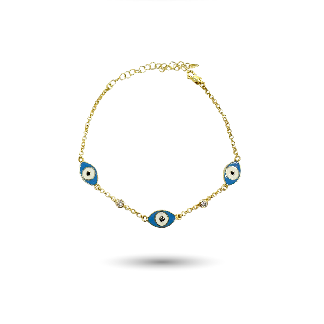 Gold-Plated Silver 3 Evil Eye Bracelet