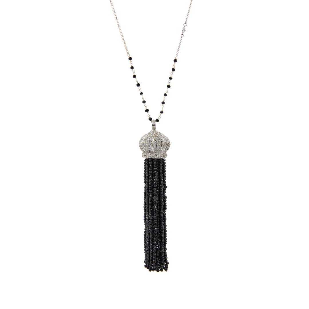 Onyx Crown Tassel Necklace