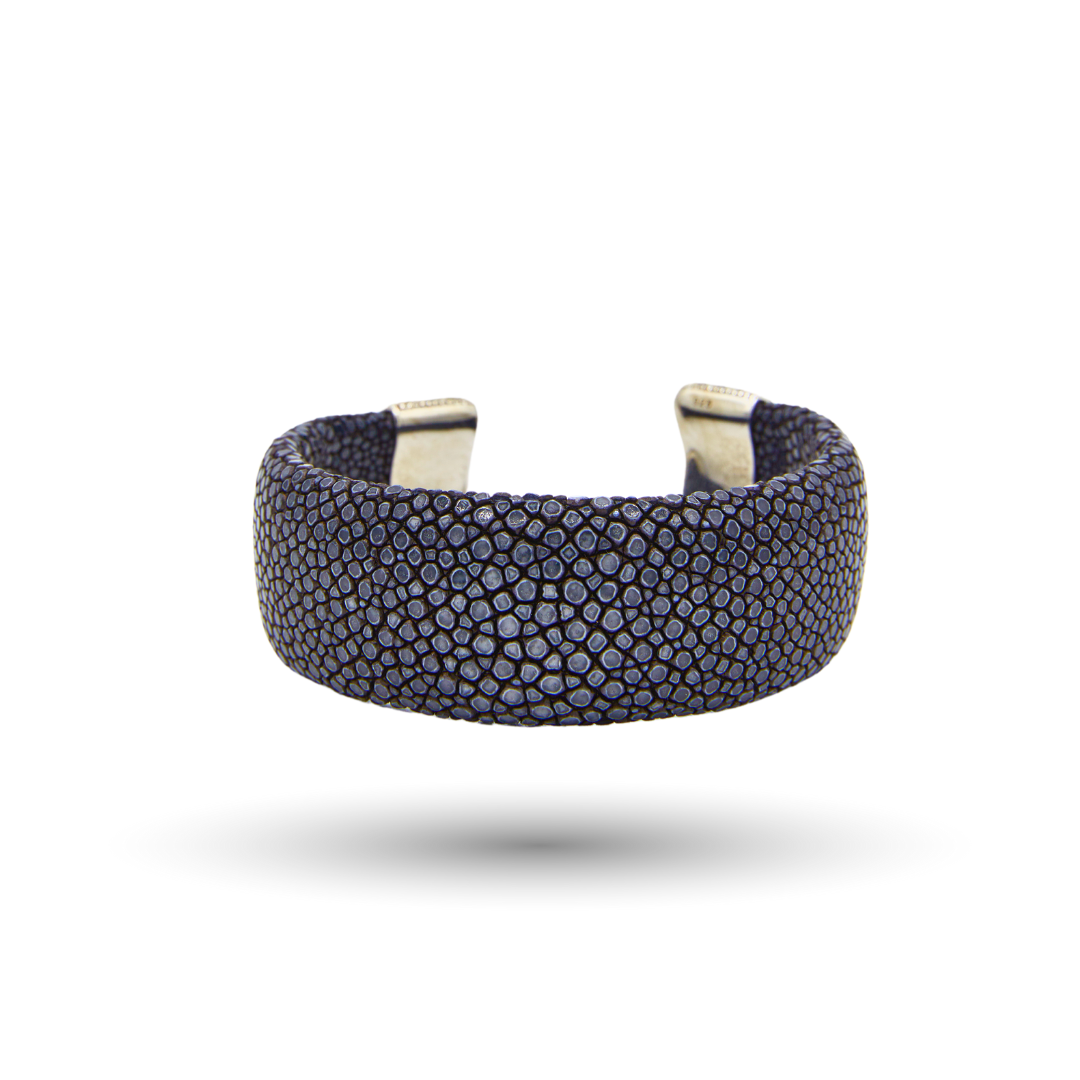 Navy Stingray Leather Bracelet with CZ Cap