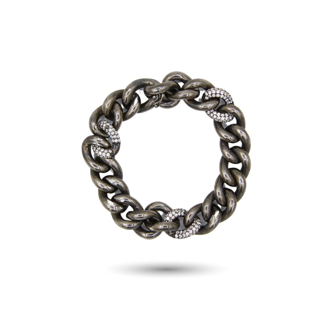Oxidized Silver CZ Link Bracelet