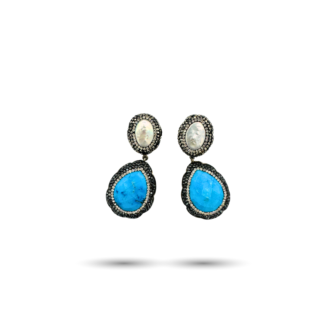 Turquoise and Pearl Swarovski Earrings