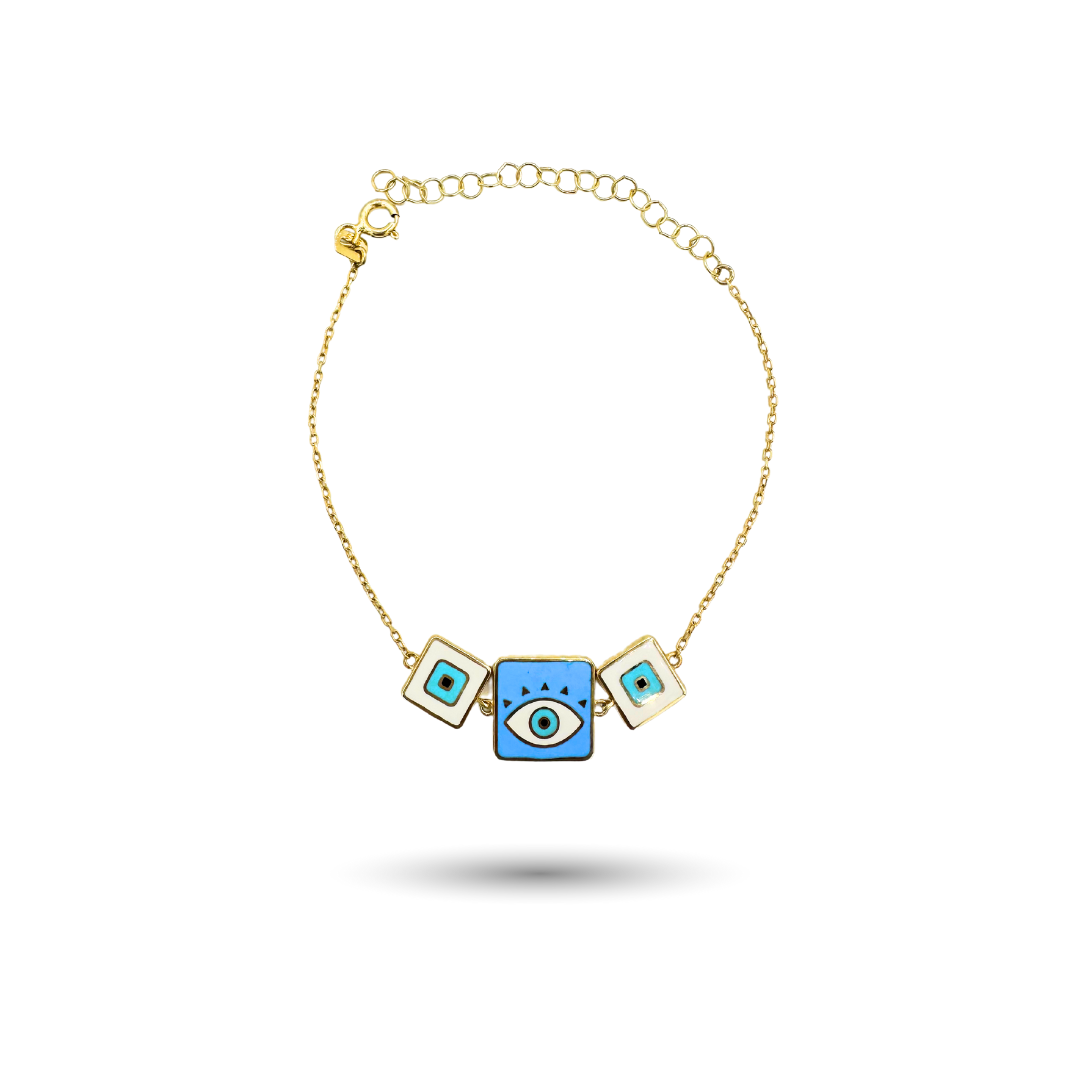 Gold-Plated Silver 3 Squared Evil Eye Bracelet