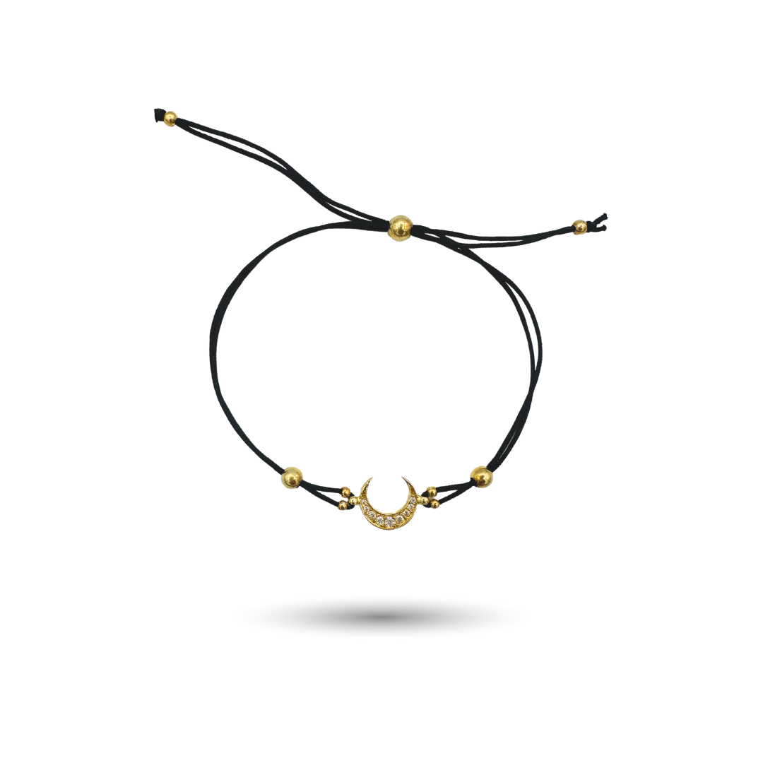 Gold-Plated Silver Crescent Adjustable Bracelet with CZ