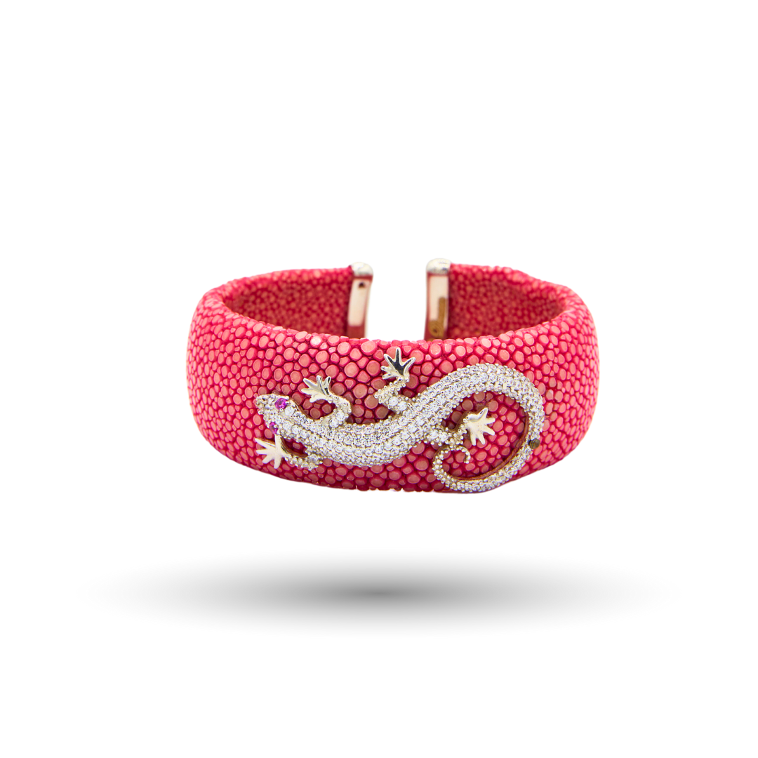 Pink Stingray Bracelet with Silver Lizard