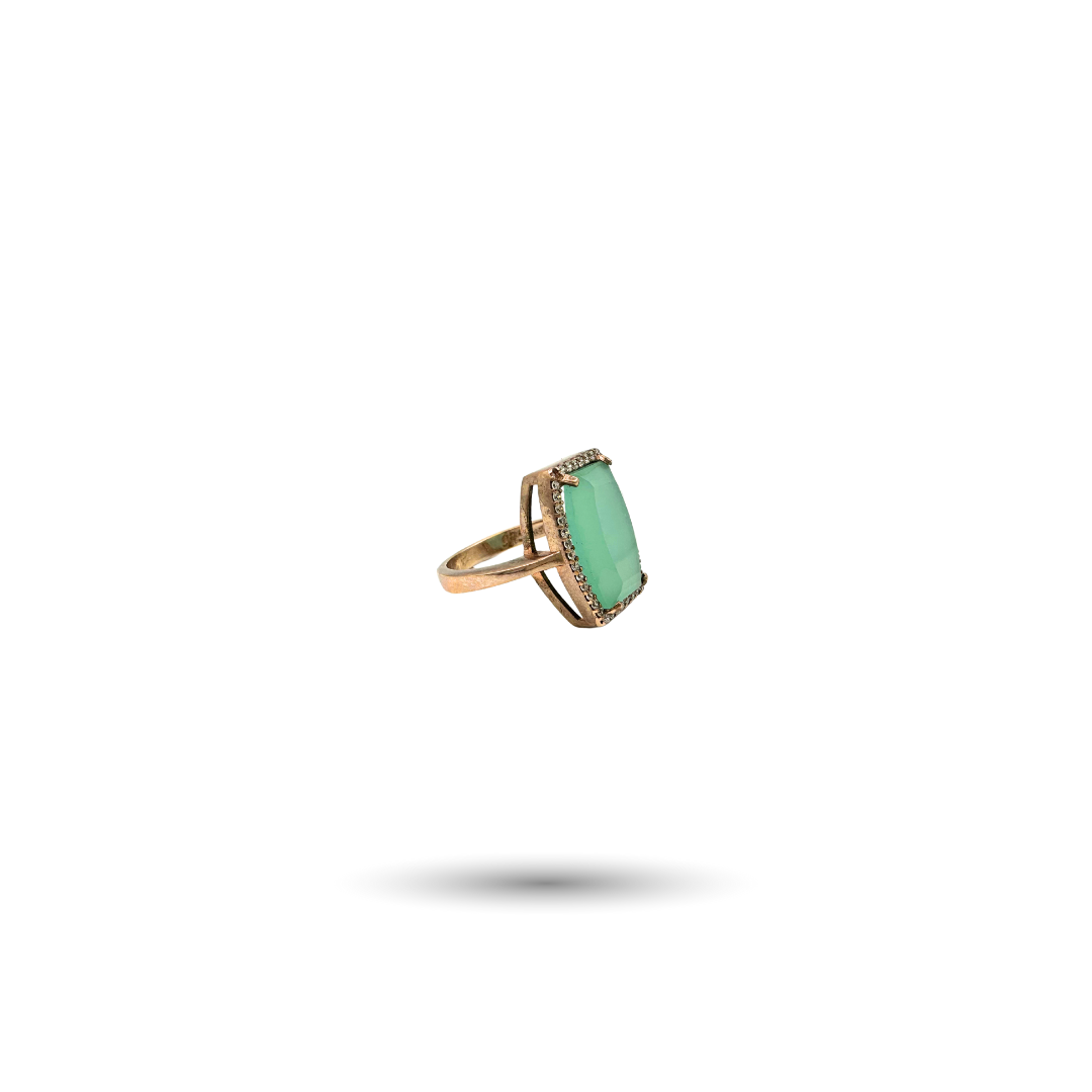 Rose Gold-Plated Silver Chalcedony Ring with CZ