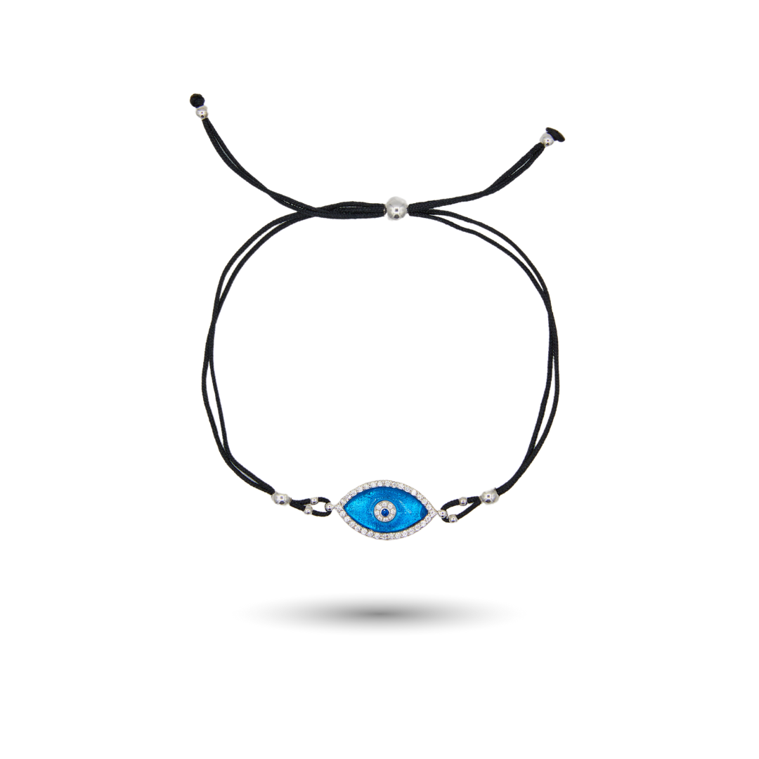 Silver Evil Eye Adjustable Bracelet with CZ