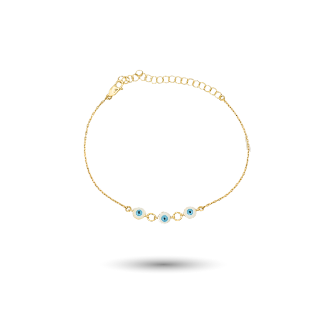 Gold-Plated Silver 3 Round Evil Eye Bracelet