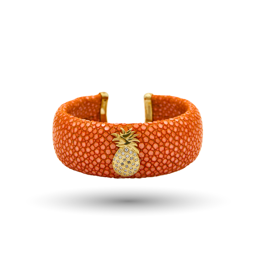 Orange Stingray Leather Bracelet with Pineapple