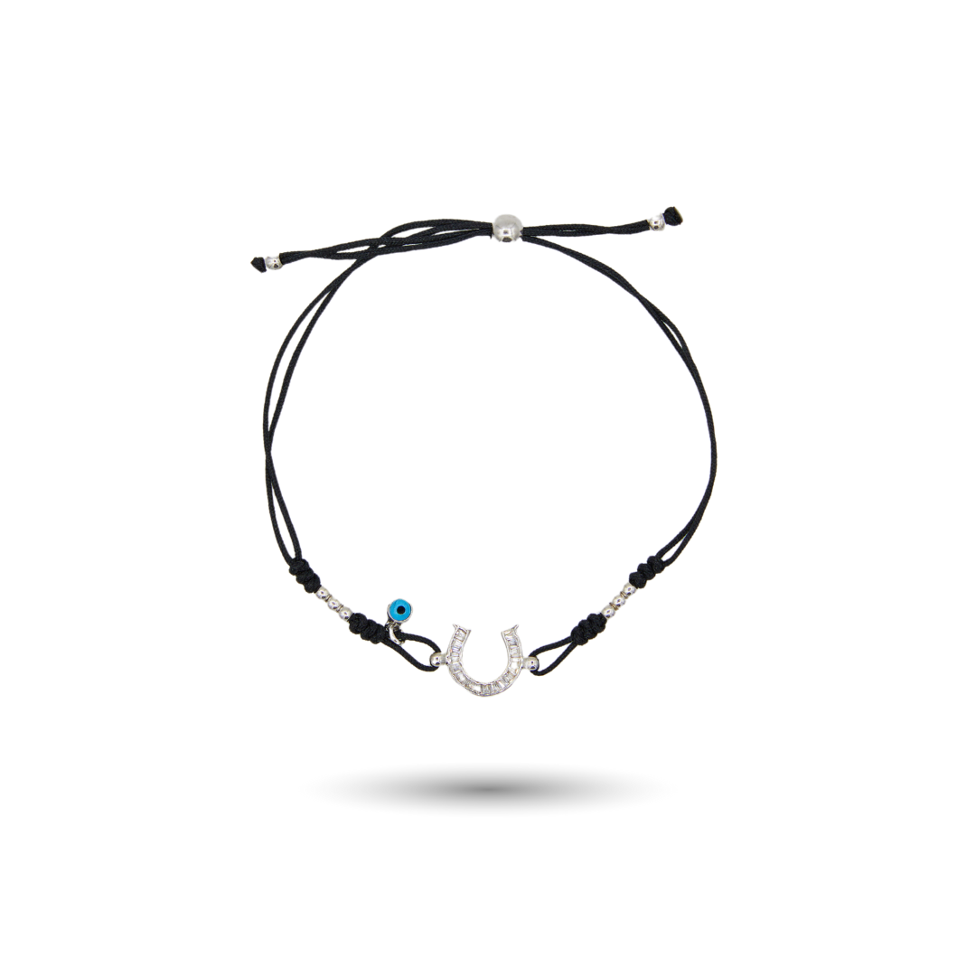 Silver Horseshoe Adjustable Bracelet with CZ