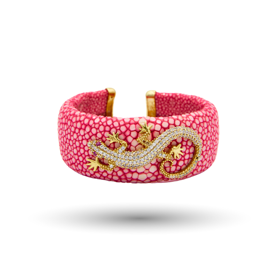 Pink Stingray Bracelet with Gold Lizard