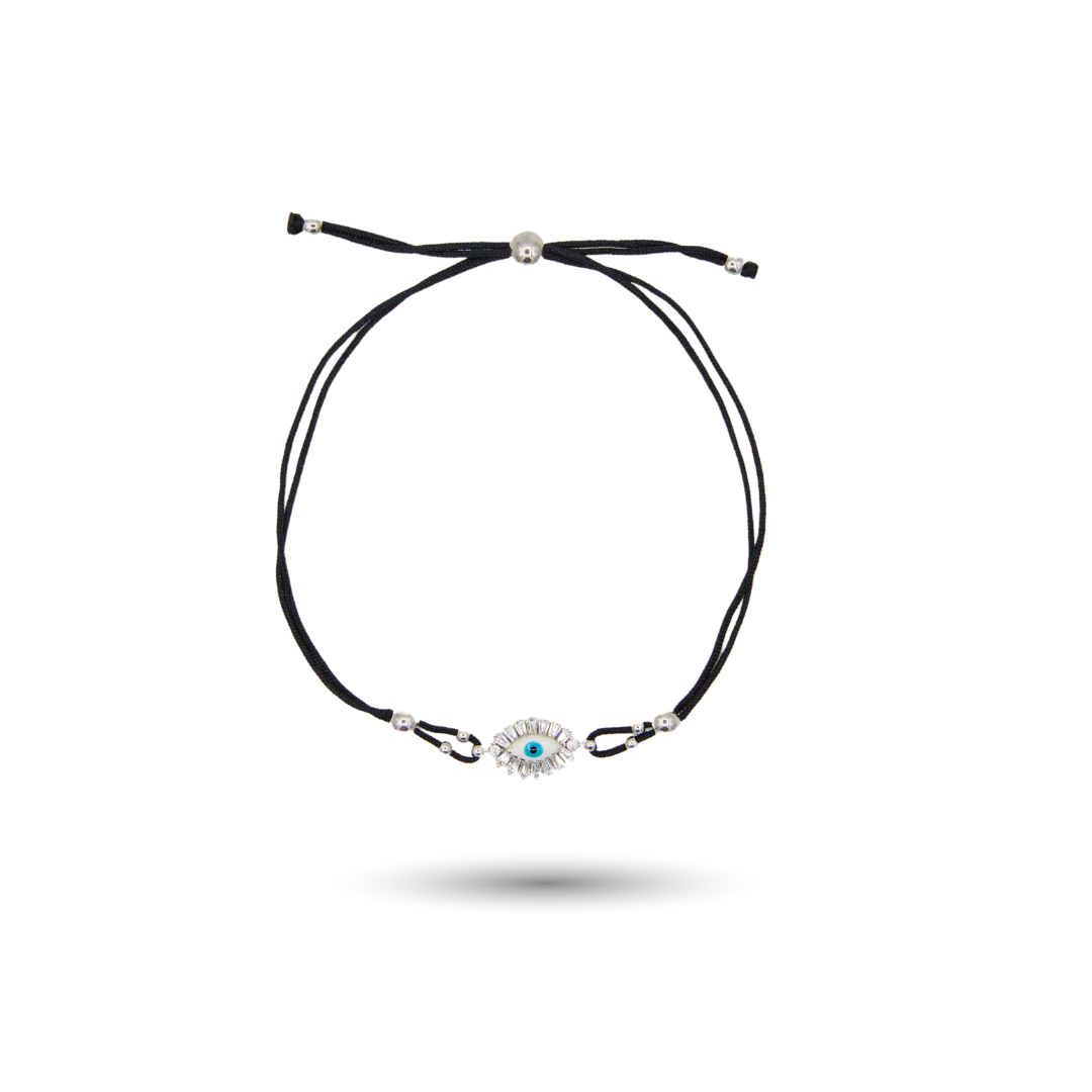 Silver Evil Eye Adjustable Bracelet with CZ