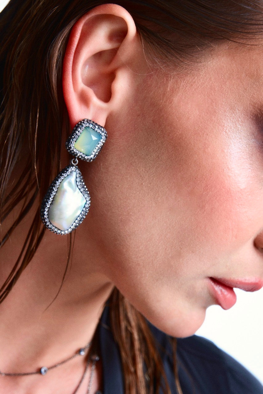 Chalcedony and Pearl Swarovski Earrings
