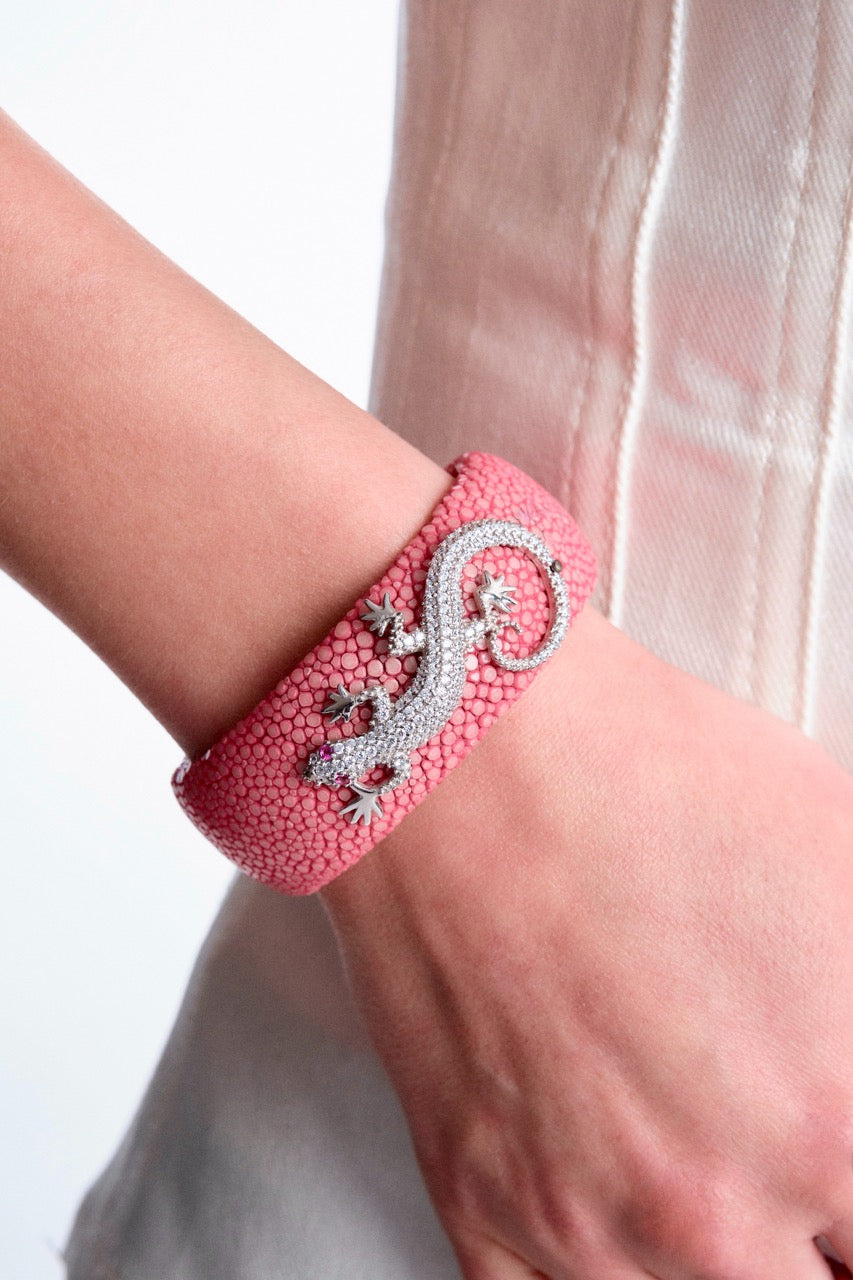 Pink Stingray Bracelet with Silver Lizard