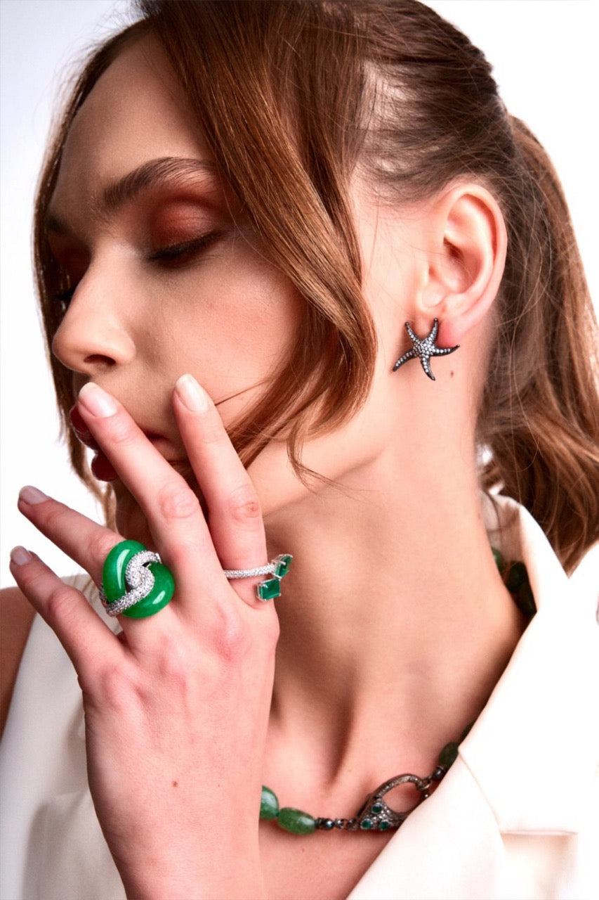 Crisscross Green Quartz & CZ Ring