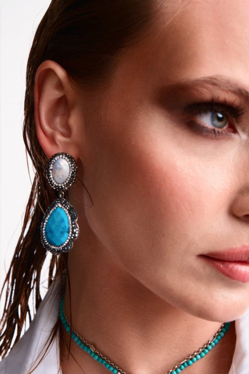 Turquoise and Pearl Swarovski Earrings