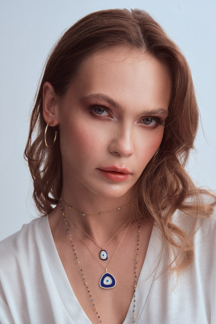 Navy Enamel Evil Eye Necklace