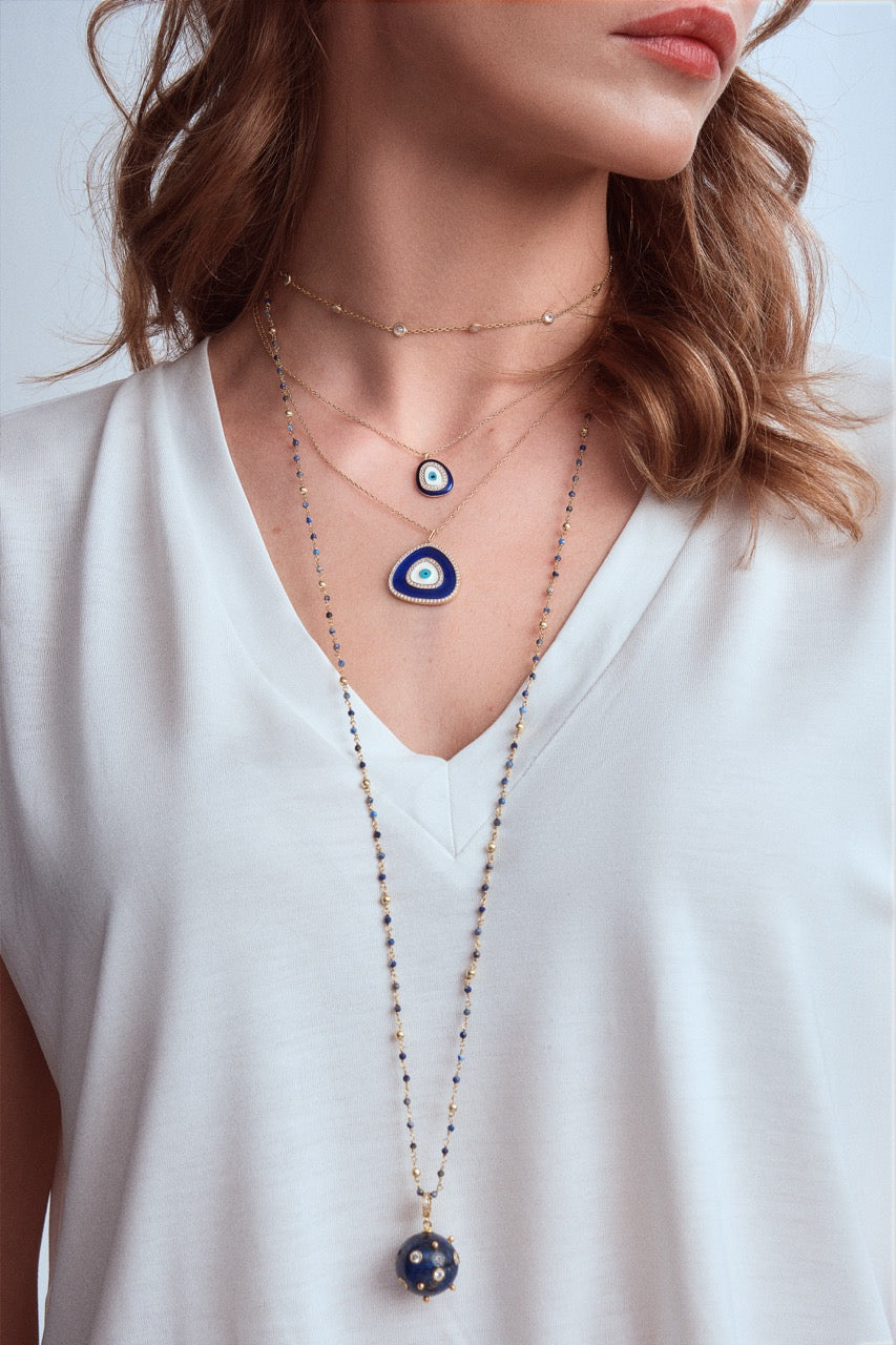 Lapis Necklace with CZ Pave Lapis Pendant