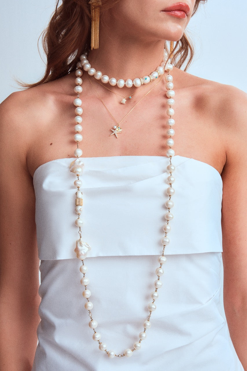 Long Pearl Necklace with Baroque Pearls