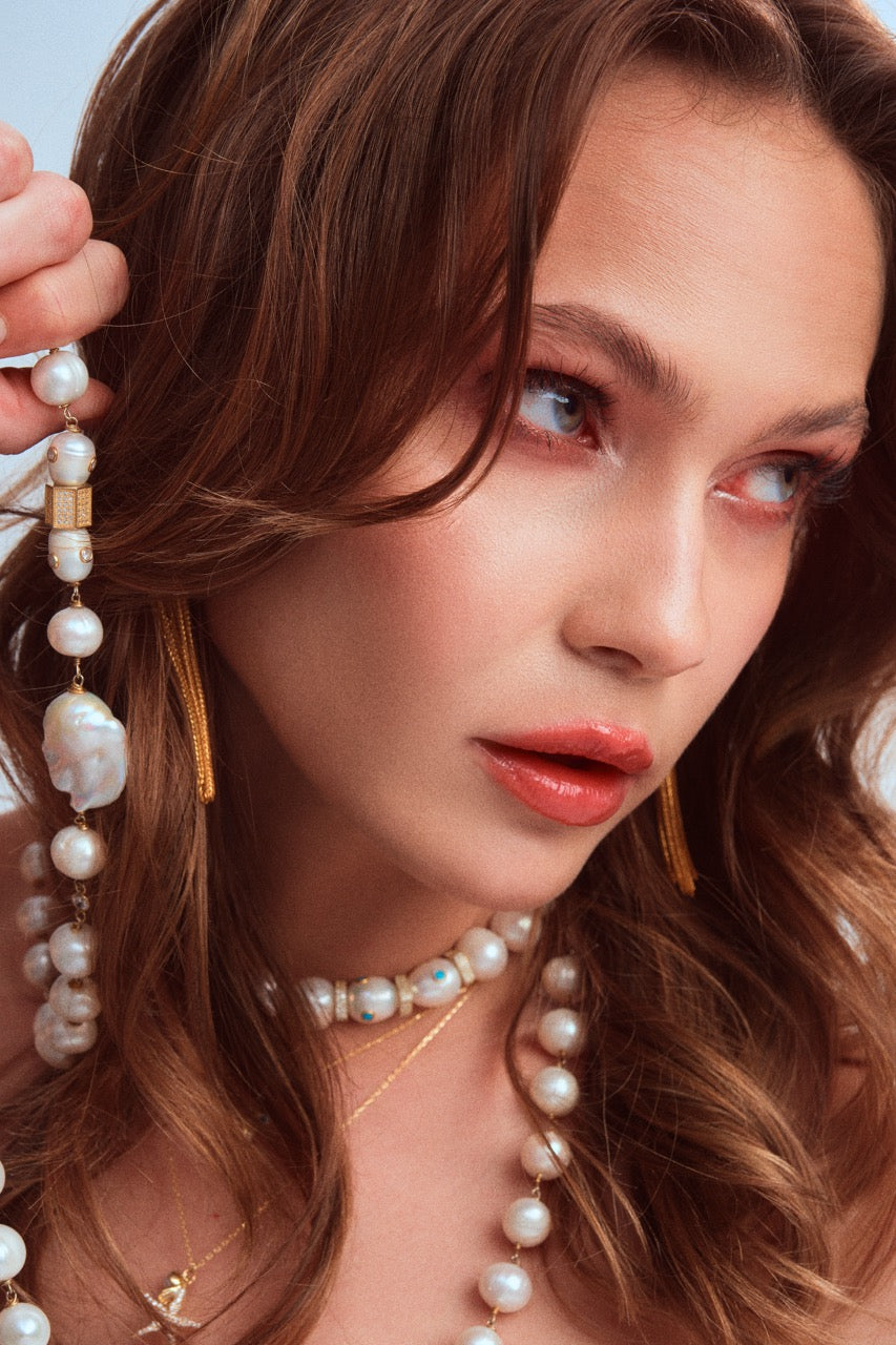 Pearl Necklace with Pave Turquoise