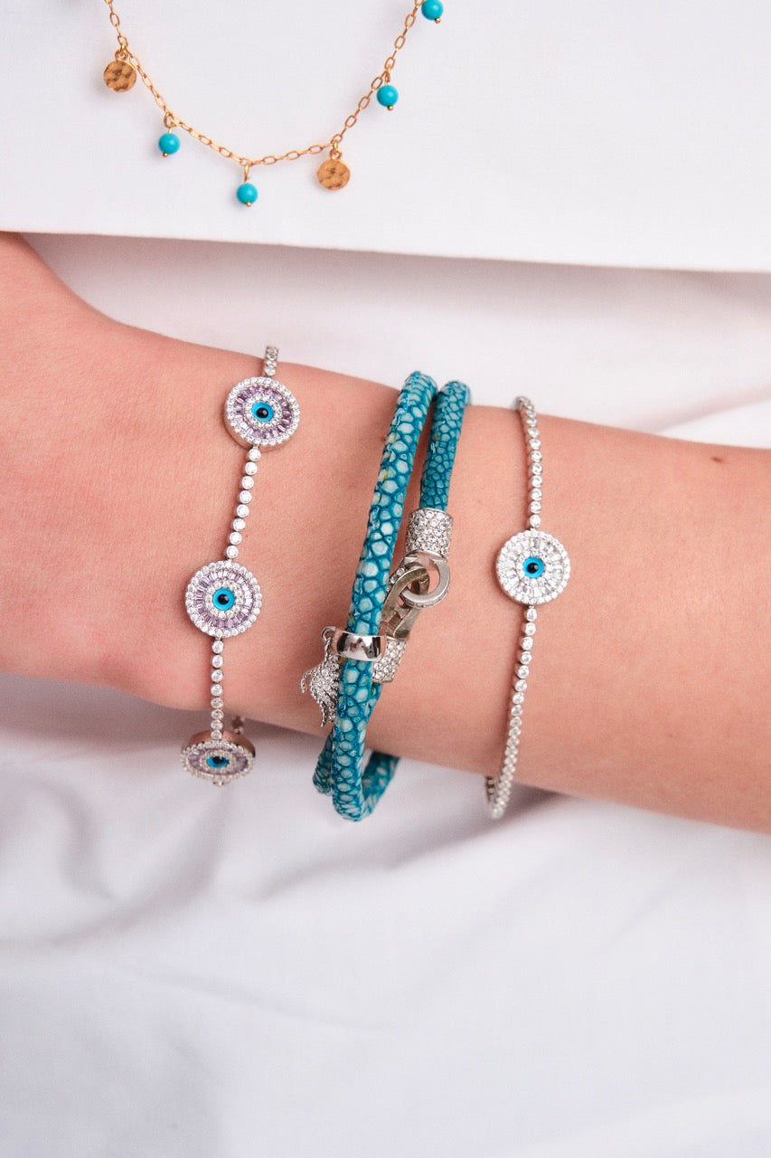 Silver CZ Evil Eye Bracelet
